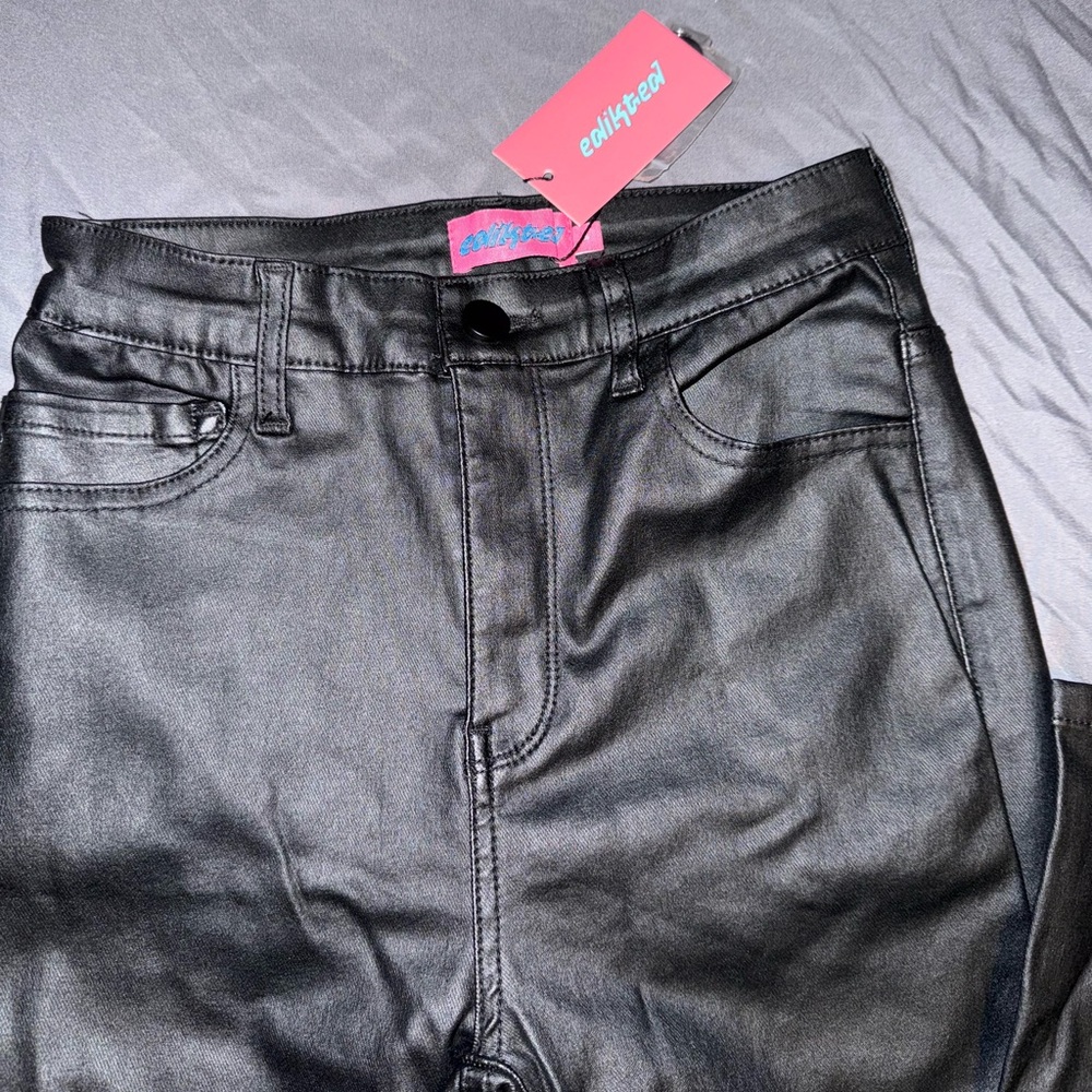 Faux Leather Flare Pants - Picture 3 of 7